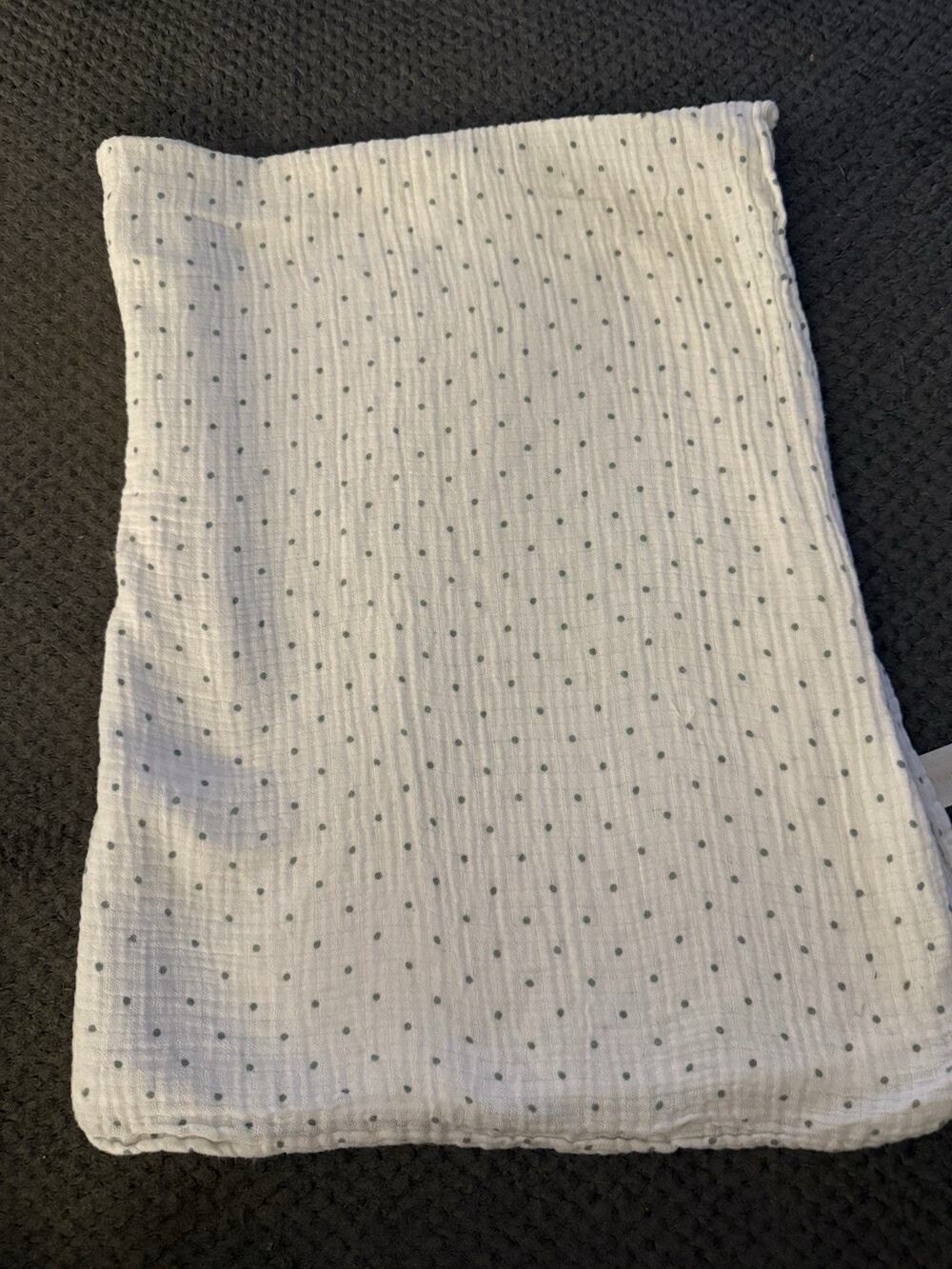 Chick Pea Muslin Baby Blanket Polka Dot White Swaddle Cotton Lovey 36"x40"